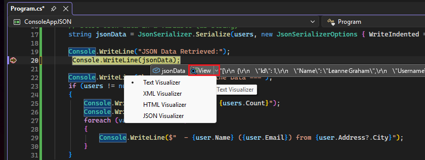 Screenshot that shows how to open a String Visualizer.