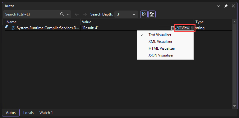 Screenshot that shows how to open a text visualizer.