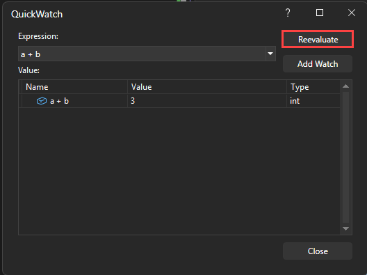 Screenshot of an expression in the QuickWatch window.