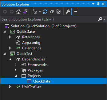 A screenshot of Solution Explorer showing project reference in Visual Studio.