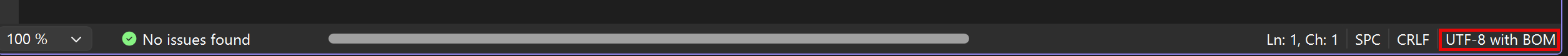 Screenshot showing editor bottom margin with the encoding widget highlighted.