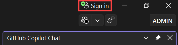 Screenshot of Sign in icon in the Visual Studio IDE.