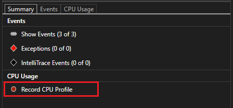 DiagToolsEnableCPUProfiling Screenshot that shows Diagnostics Tools enable CPU profiling.