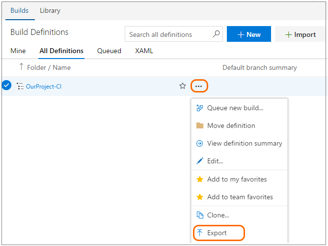 Export build definition