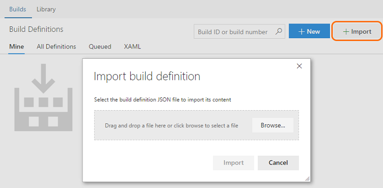 Import build definition