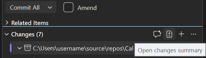 Open changes summary button in the Git Changes toolbar