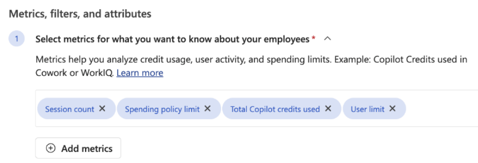 Screenshot that shows the available metrics for the query.