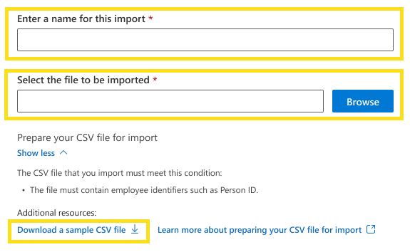 Screenshot that shows how to upload a csv file for the exclusion list.