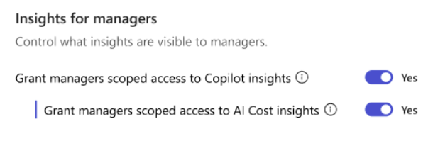 Screenshot that shows how to turn on access to Copilot insights and AI Cost insights.