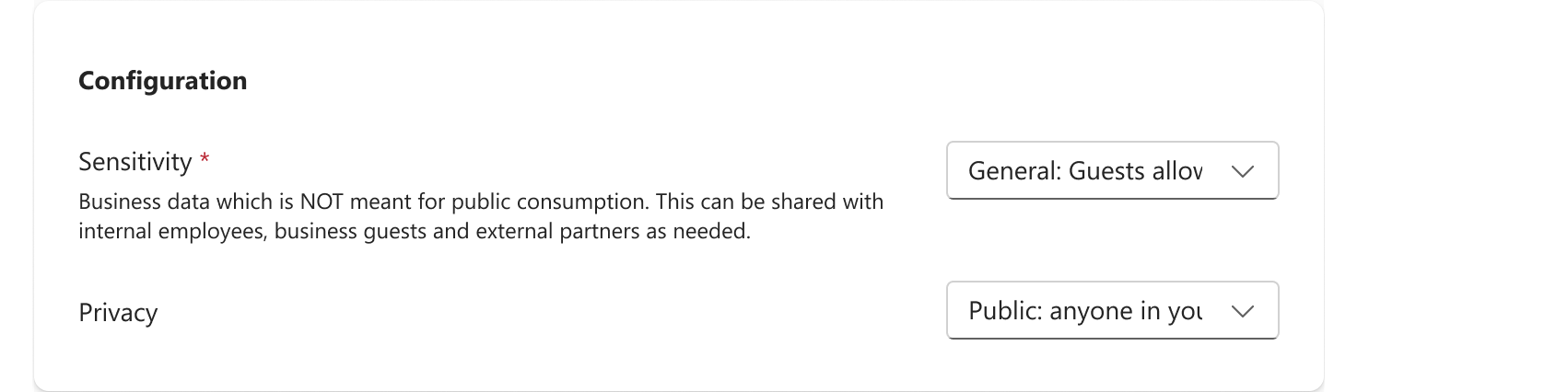 A screenshot showing the sensitivity settings in the Engage admin center.