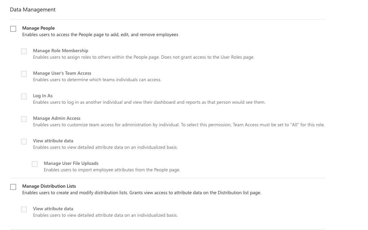 Screenshot that shows data management permissions.