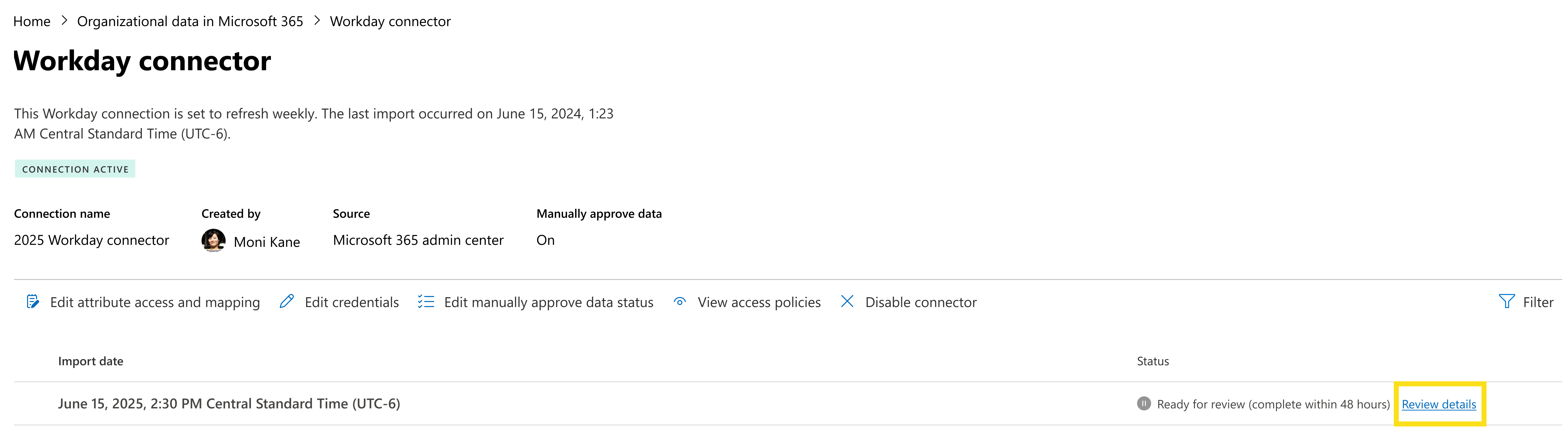 Screenshot that shows how to review details for the data.