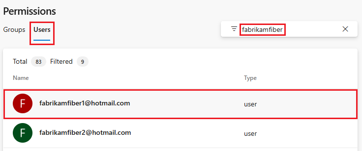 Screenshot of Users tab, choose a user.