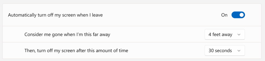 Screenshot showing settings for lock on leave on Windows 11, 21H2.