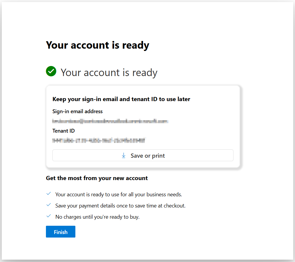 Screenshot showing the tenant creationg is completed