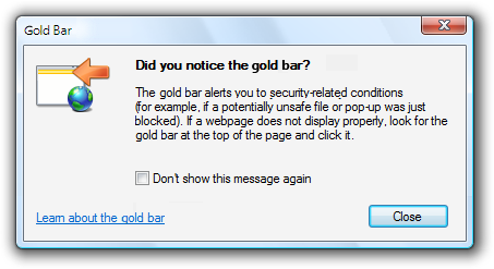 screen shot of message containing 'gold bar'