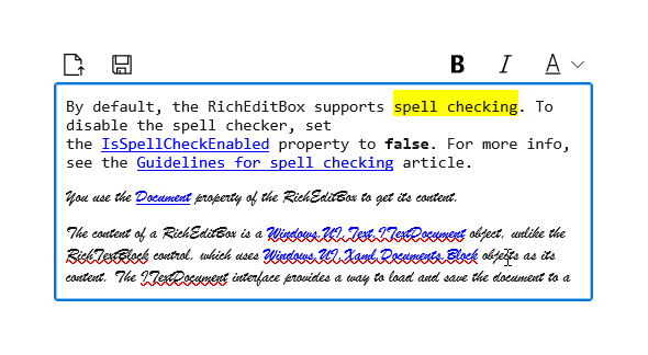 A rich text box with an open document