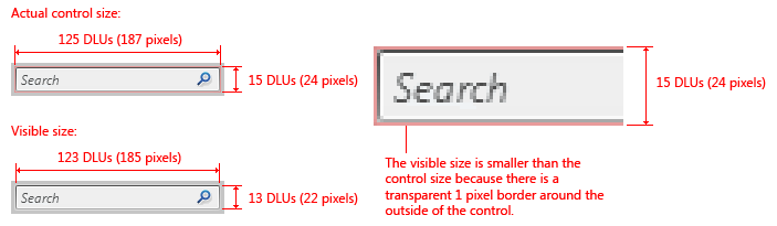 figure of instant search box sizing and spacing