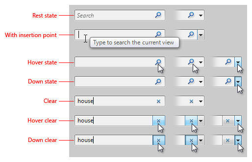 figure of instant search boxes in different states