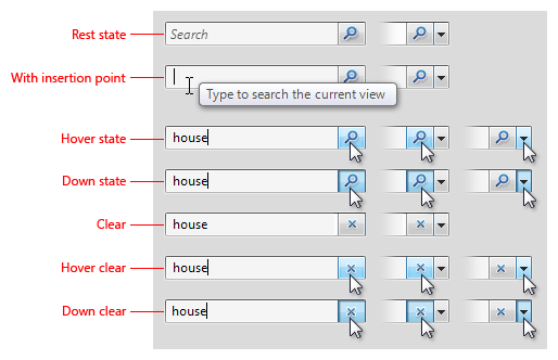 figure of regular search boxes in different states