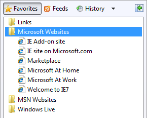 screen shot of internet explorer favorites list