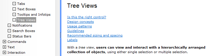 screen shot of table of contents pane