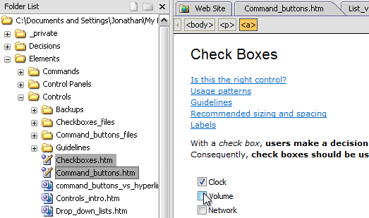 screen shot of tree-view pane and contents pane