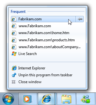 screen shot of jump list with five links to target