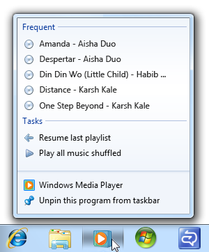 screen shot of jump list organized by songs