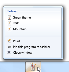 screen shot of jump list with history group name