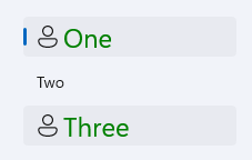 Grid view control with the first and last items showing green text and an icon, but the second item showing only plain text with no template applied.