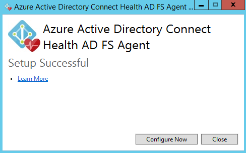 Screenshot che mostra il messaggio di conferma per l'installazione dell'agente AD FS di Microsoft Entra Connect Health.