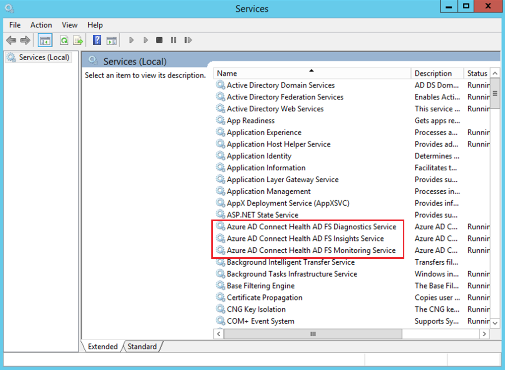Screenshot che mostra i servizi AD FS di Microsoft Entra Connect Health.