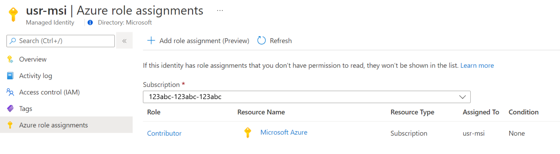 Visualizzare le assegnazioni di ruolo di cui si dispone dell'autorizzazione nel portale di Azure.