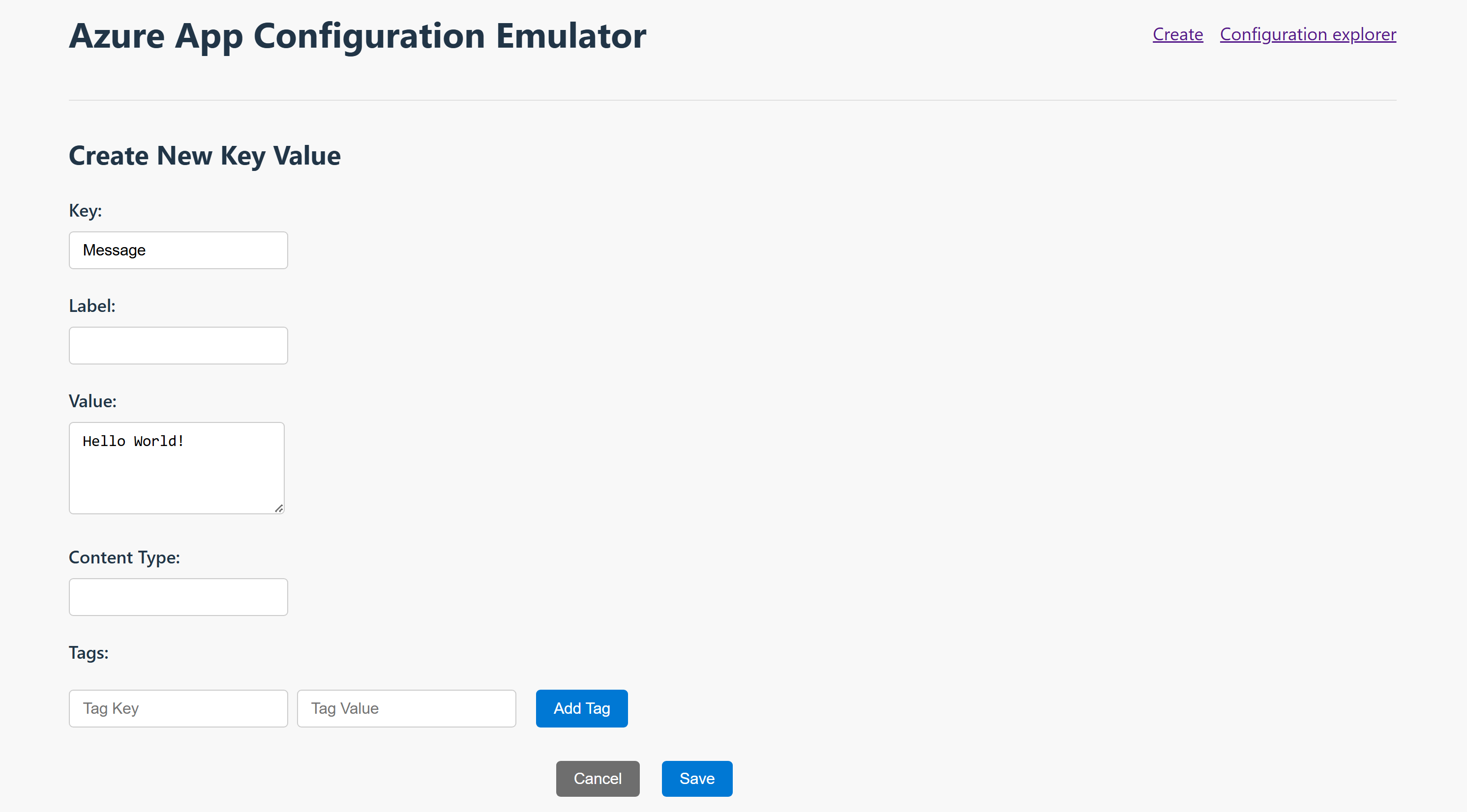 Screenshot dell'interfaccia utente dell'emulatore, creazione di un nuovo valore di chiave.