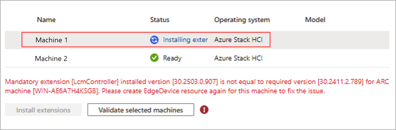 Screenshot dell'installazione dell'estensione nei computer locali di Azure.