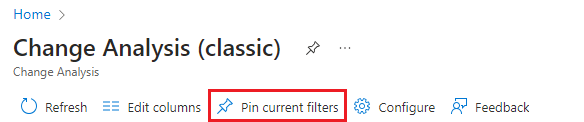 Screenshot che mostra la selezione di Aggiungi filtri correnti in Analisi delle modifiche (versione classica).