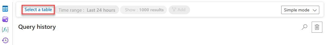 Screenshot che mostra il pulsante Seleziona una tabella in Log Analytics.