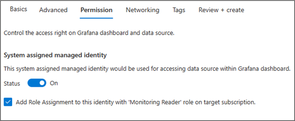 Screenshot delle autorizzazioni di Grafana.