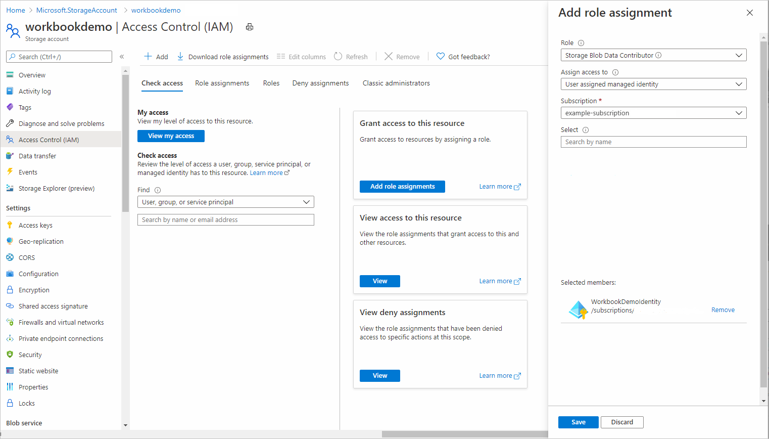 Screenshot che mostra l'aggiunta di un'assegnazione di ruolo.