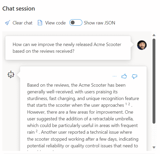 Screenshot di un bot di intelligenza artificiale che risponde alla domanda usando i dati archiviati in Istanza gestita di SQL di Azure.