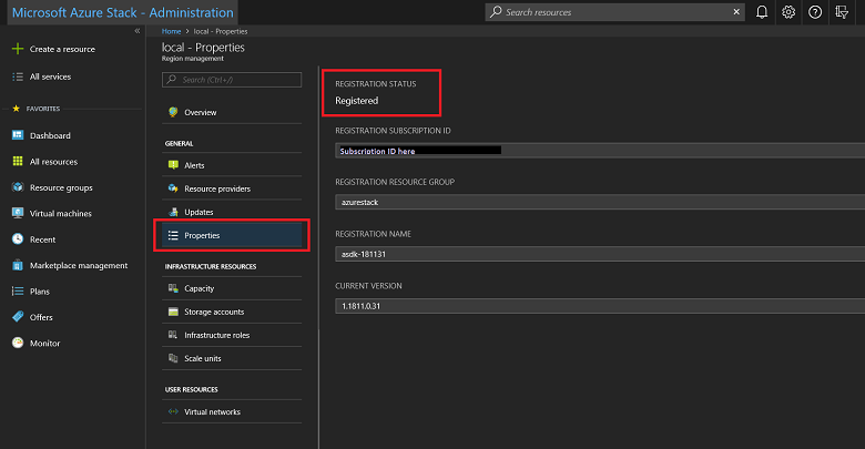 Riquadro Gestione delle aree nel portale di amministrazione dell'hub di Azure Stack