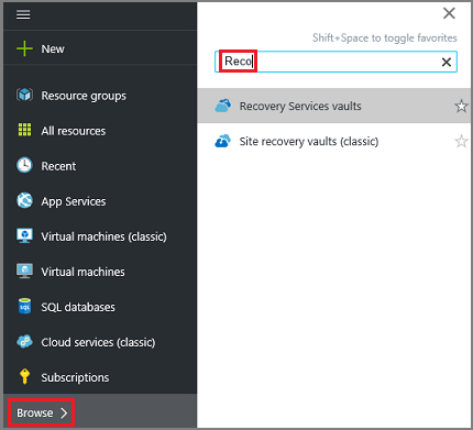 Screenshot dell'opzione Sfoglia del portale di Azure