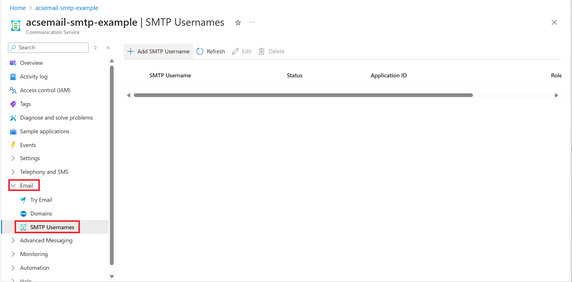 Screenshot che mostra i nomi utente SMTP.