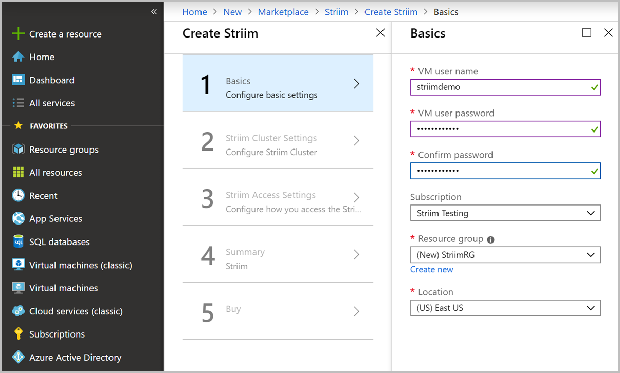 Configurare le impostazioni di base per Striim