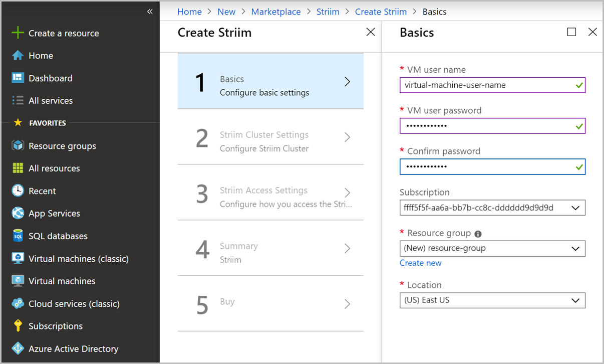 Configurare le impostazioni di base per Striim