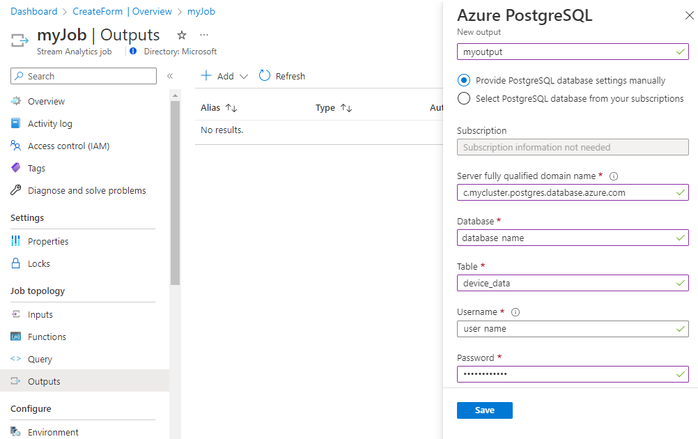 Configurare l'output del processo in Analisi di flusso di Azure.