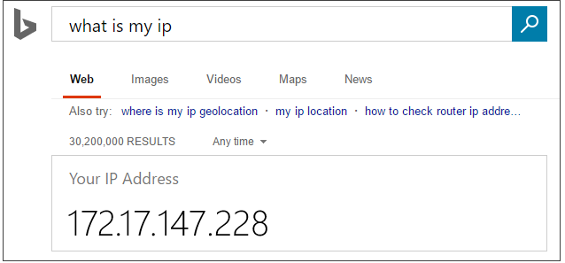 Screenshot della ricerca Bing per 