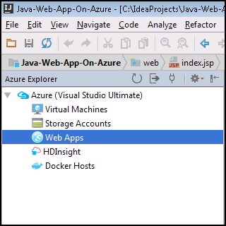 Toolkit di IntelliJ che mostra l'esploratore di Azure