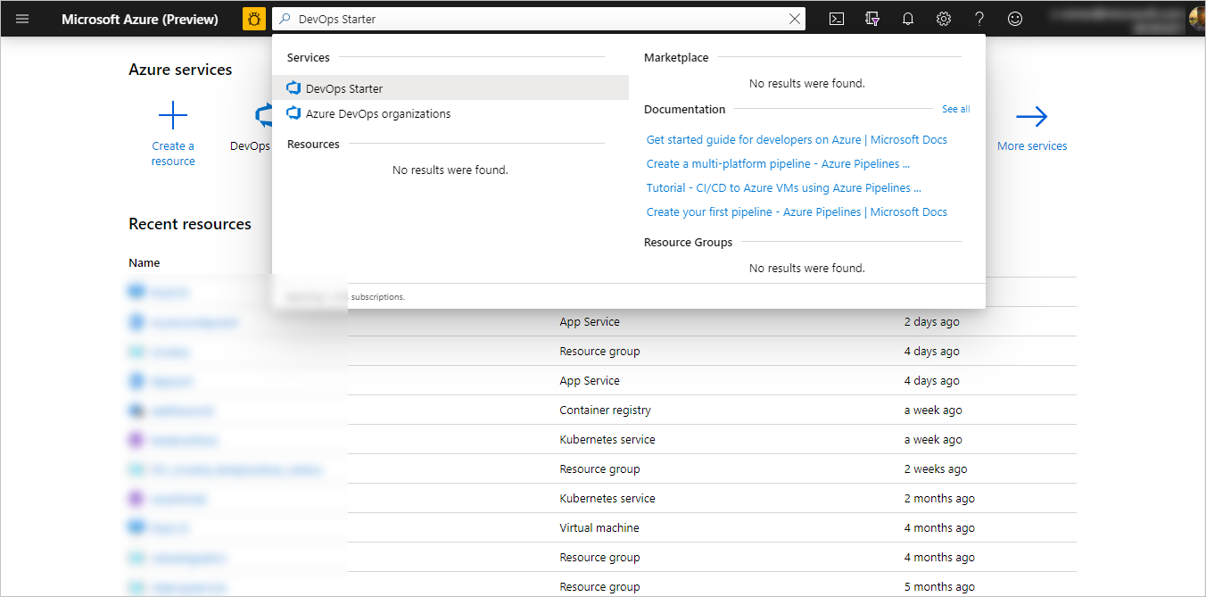 il dashboard di DevOps Starter